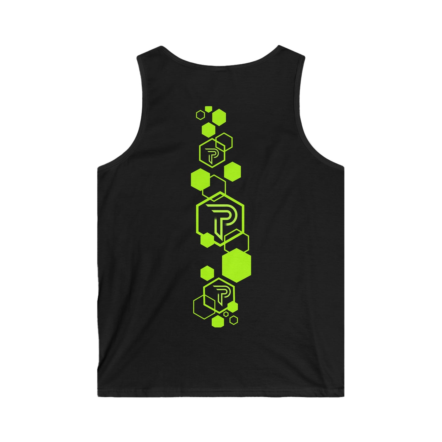 Men's Softstyle Tank Top with Bold Green Geometric Design